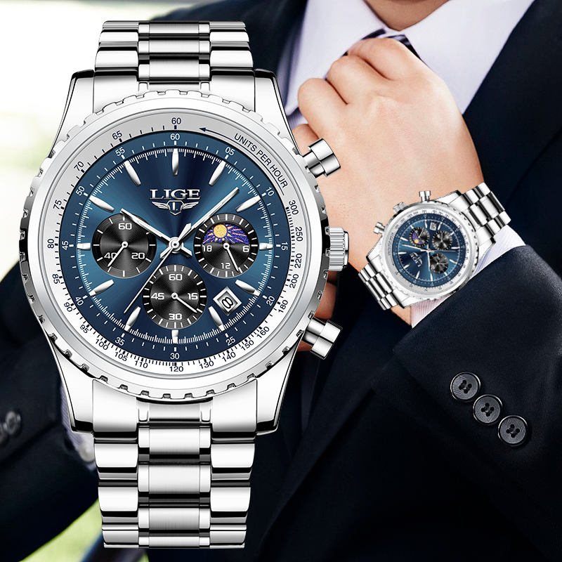 LIGE 남성용 럭셔리 쿼츠 시계, 문페이즈 스테인리스 - Luxury Watch Investment 리뷰 및 가격